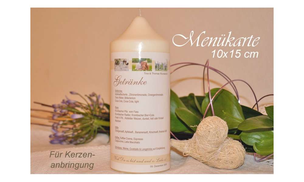 Menükarte auf edler Kerze Menükarte auf edler Kerze