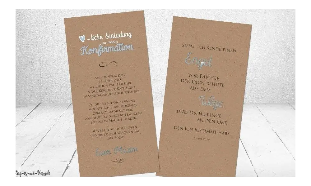 Einladungskarten Kommunion Konfirmation Kraftpapier Vintage ohne Foto
