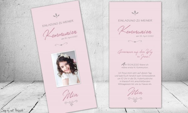 Einladungskarten Konfirmation Kommunion rosa Mädchen