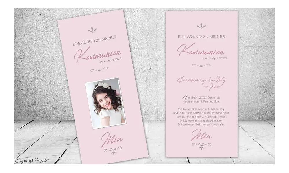 Einladungskarten Konfirmation Kommunion rosa Mädchen