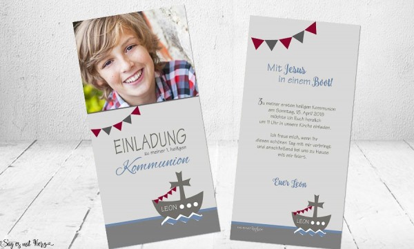 Einladungskarten Konfirmation Kommunion mit Foto Boot Schiff