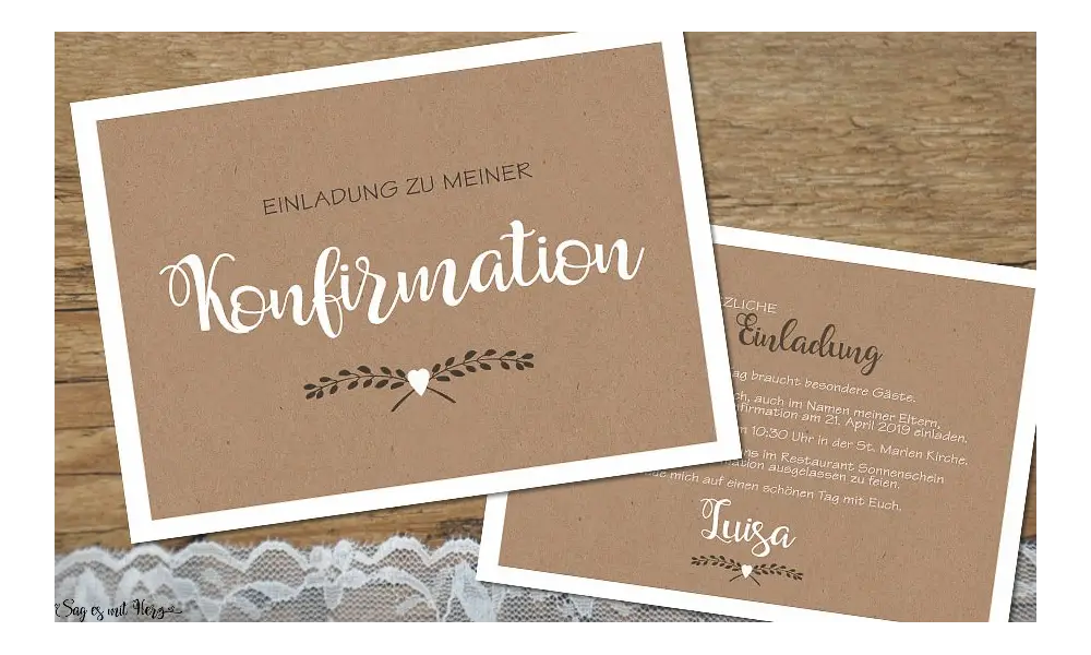 Einladungskarten Kommunion Konfirmation Kraftpapier Vintage ohne Foto