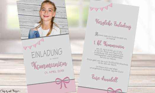 Einladungskarten Kommunion Konfirmation mit Foto rosa Mädchen