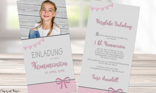 Einladungskarten Kommunion Konfirmation mit Foto rosa Mädchen