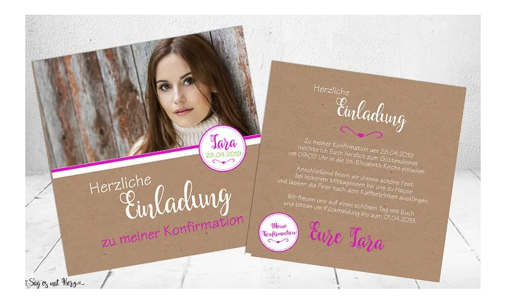 Einladungskarten Kommunion Konfirmation mit Foto Kraftpapier Vintage