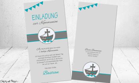 Einladungskarten Kommunion Konfirmation Fisch Boot Schiff