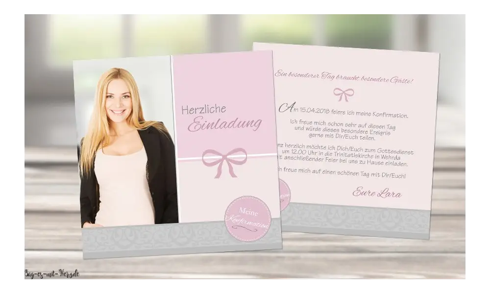 Einladungskarten Konfirmation Kommunion mit Foto rosa