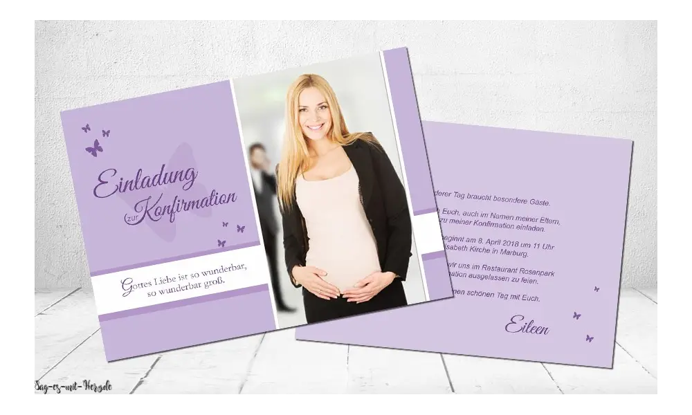 Einladungskarten Konfirmation Kommunion mit Foto flieder lila