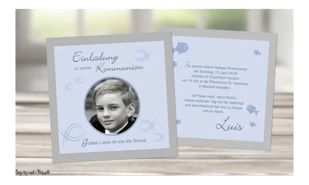 Einladungskarten Konfirmation Kommunion mit Foto Fisch Fische