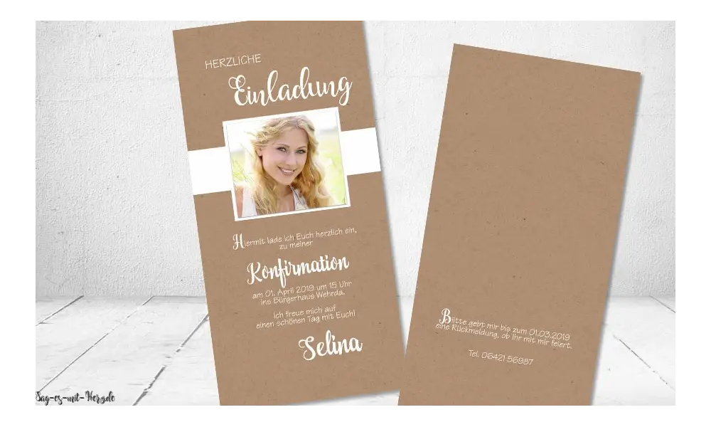 Einladungskarten Kommunion Konfirmation mit Foto Kraftpapier Vintage
