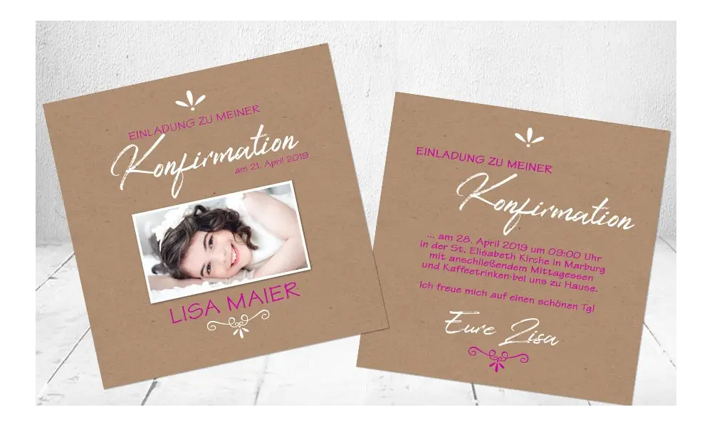 Einladungskarten Kommunion Konfirmation mit Foto Kraftpapier Vintage
