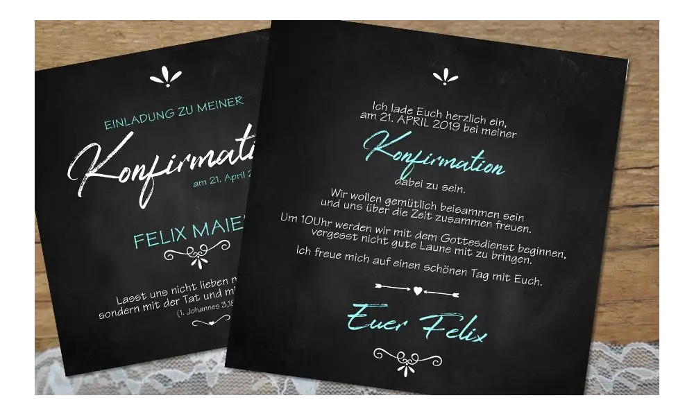 Einladungskarten Kommunion Konfirmation ohne Foto modern Tafel
