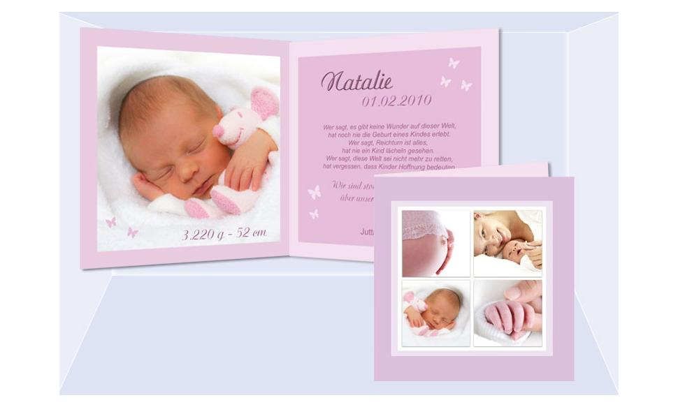Geburtskarte "Natalie" Klappkarte 12,5x12,5 cm, rosa