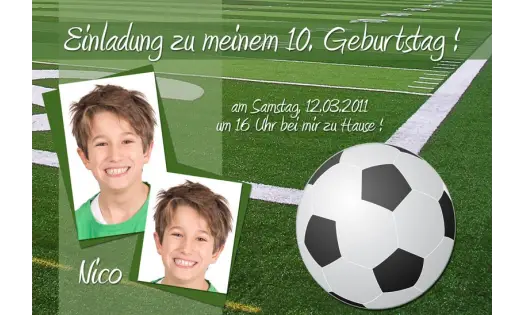 Einladung Kindergeburtstag "Fußball", Fotokarte 10x15 cm