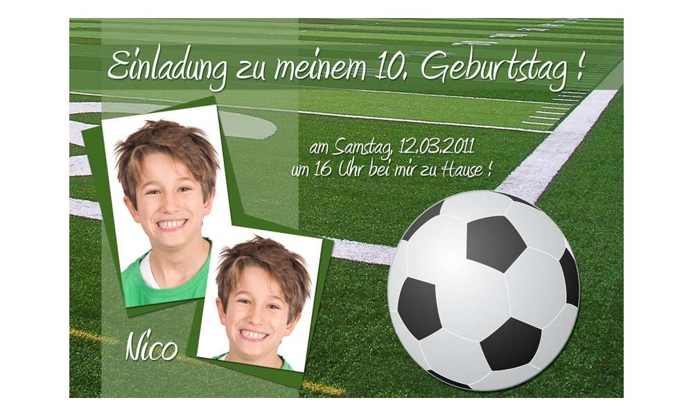 Einladung Kindergeburtstag "Fußball", Fotokarte 10x15 cm