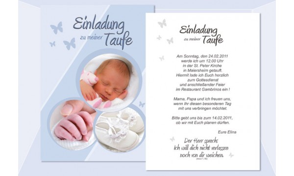 Einladung Taufe Elina Taufeinladung Postkarte 10x15 Cm Hellblau