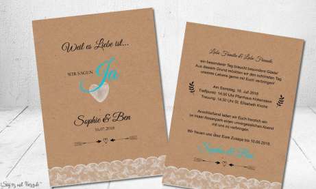 Vintage Kraftpapier Hochzeitseinladung rustical natural Spitze