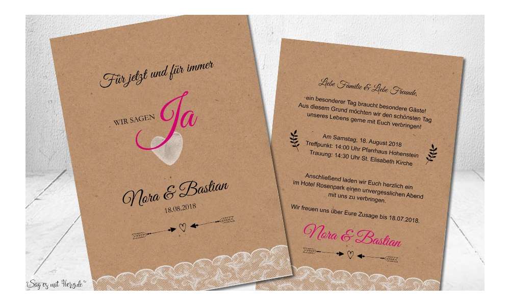 Vintage Kraftpapier Hochzeitseinladung rustical natural Spitze