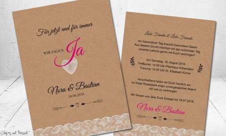 Vintage Kraftpapier Hochzeitseinladung rustical natural Spitze