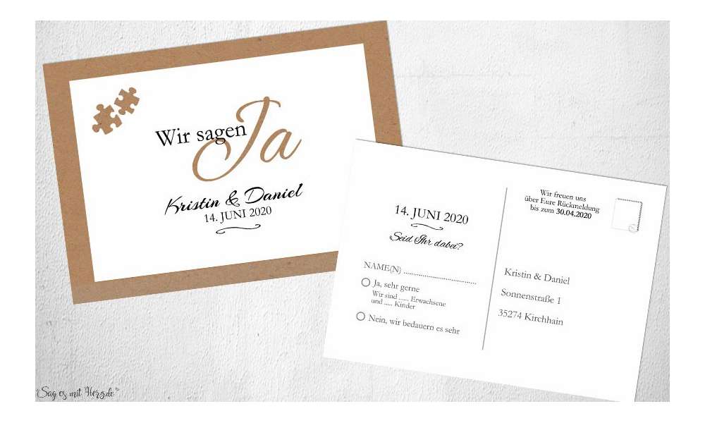 Einladungskarten Save the Date Kraftpapier