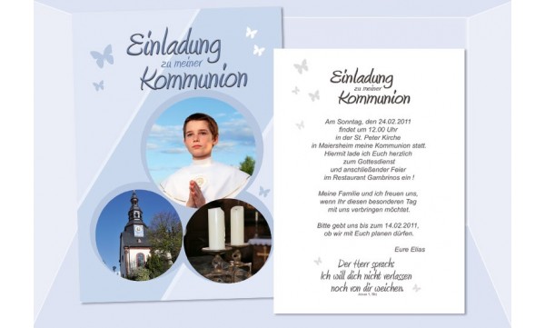 Einladung Kommunion / Konfirmation, Postkarte 10x15 cm, hellblau