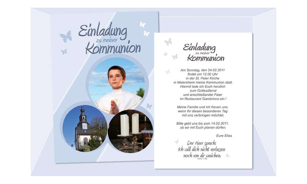 Einladung Kommunion / Konfirmation, Postkarte 10x15 cm, hellblau