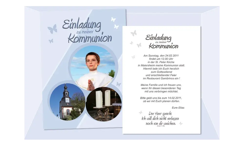 Einladung Kommunion / Konfirmation, Postkarte 10x15 cm, hellblau