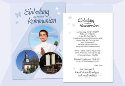 Einladung Kommunion / Konfirmation, Postkarte 10x15 cm, hellblau