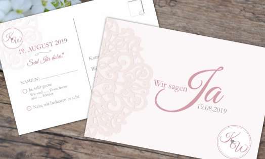 Antwortkarte Hochzeitseinladung rosa Spitze