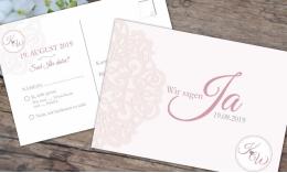 Antwortkarte Hochzeitseinladung rosa Spitze