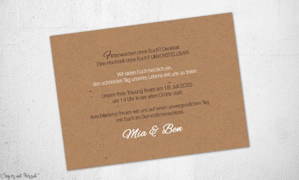 Einladungskarten Hochzeit Kraftpapier JA