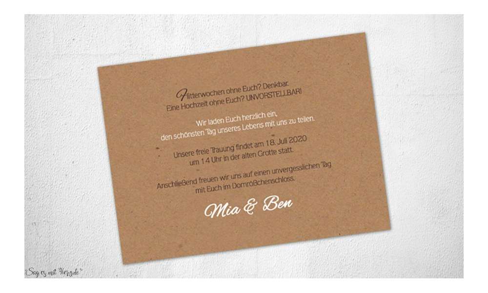 Einladungskarten Hochzeit Kraftpapier JA