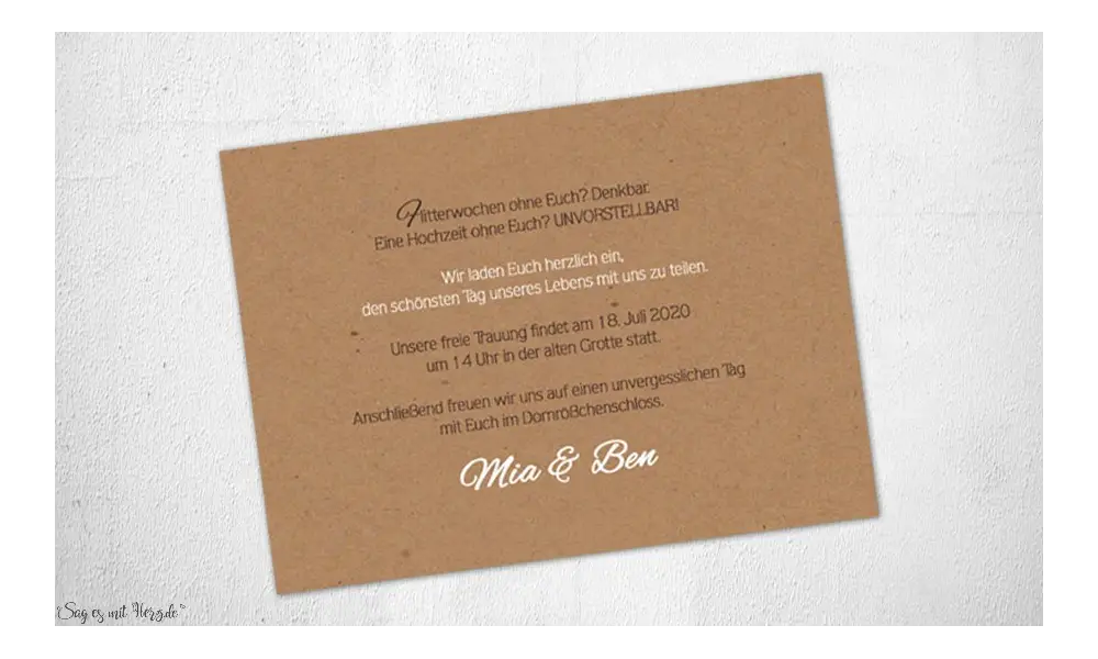 Einladungskarten Hochzeit Kraftpapier JA