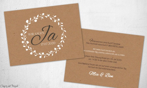 Einladungskarten Hochzeit Kraftpapier Ja