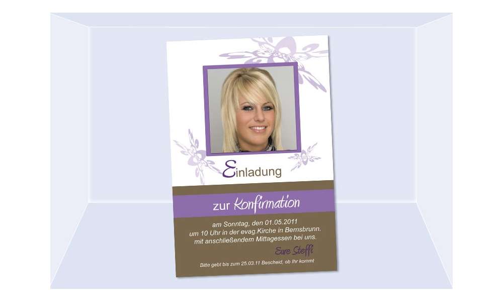 Einladung Kommunion / Konfirmation, Fotokarte 10x15 cm, lila Einladung Kommunion / Konfirmation, Fotokarte 10x15 cm, lila