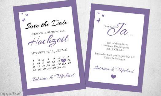 Einladungskarten Save the Date flieder