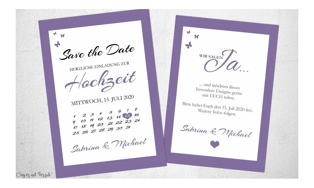 Einladungskarten Save the Date flieder