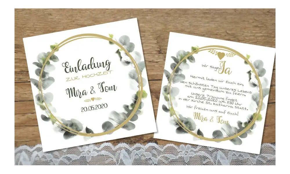 Einladung Hochzeit Eukalyptus aquarell