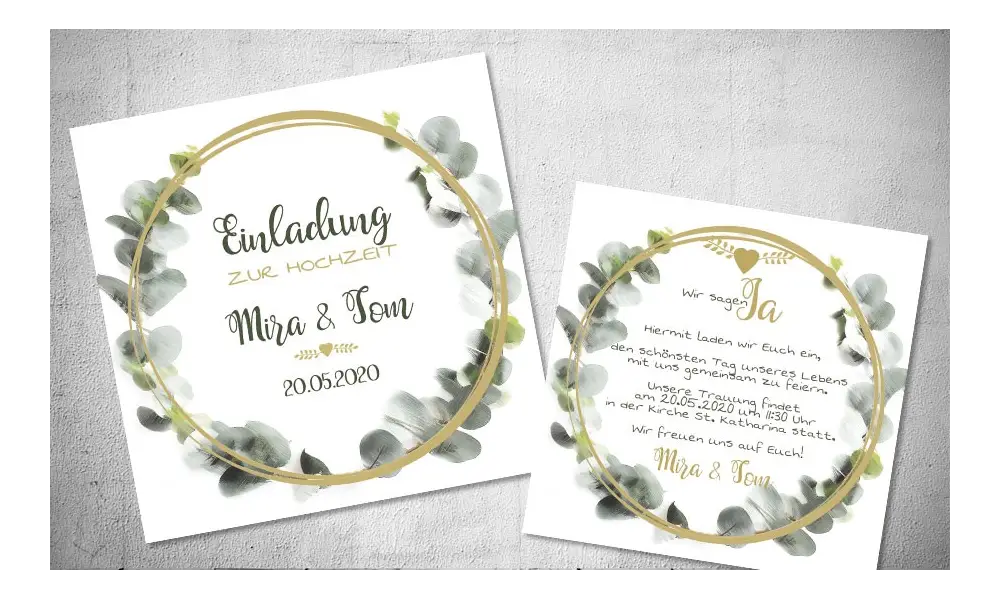 Einladung Hochzeit Eukalyptus aquarell