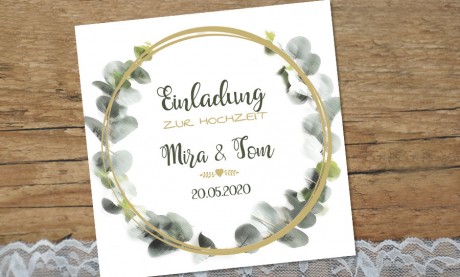 Einladung Hochzeit Eukalyptus aquarell