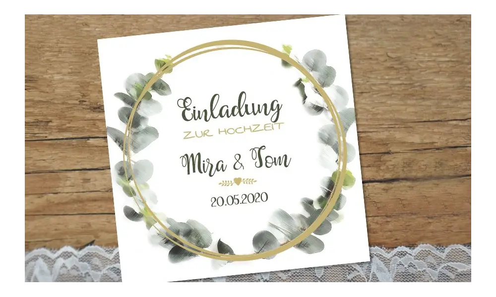 Einladung Hochzeit Eukalyptus aquarell