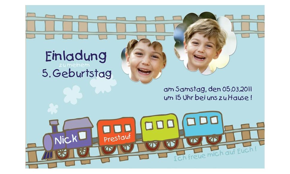 Einladung Kindergeburtstag "Eisenbahn", Fotokarte 10x15 cm, grün