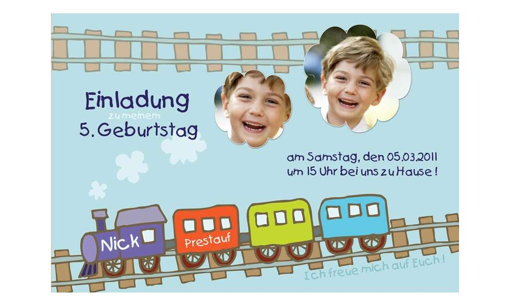 Einladung Kindergeburtstag "Eisenbahn", Fotokarte 10x15 cm, grün