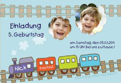 Einladung Kindergeburtstag "Eisenbahn", Fotokarte 10x15 cm, grün