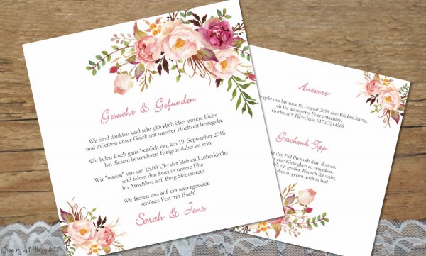Einladungskarten Hochzeit Floral Blumen Rosa
