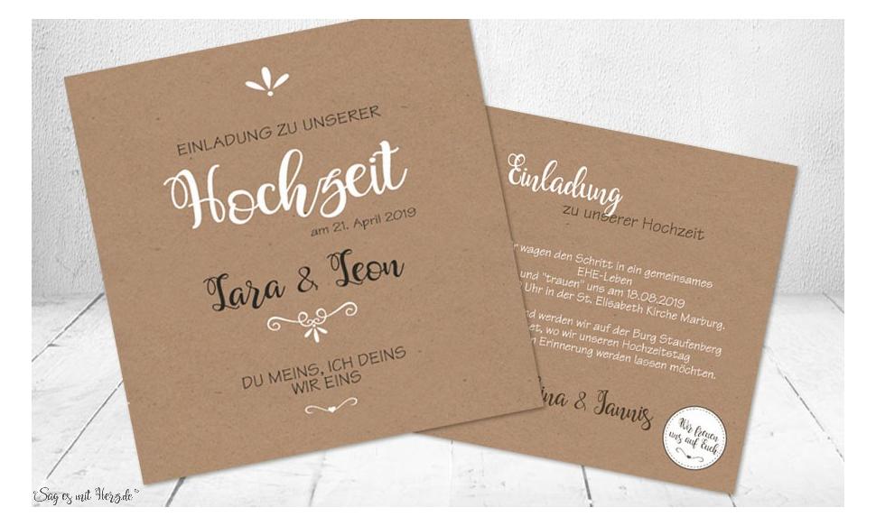 Einladungskarten Hochzeit Kraftpapier modern