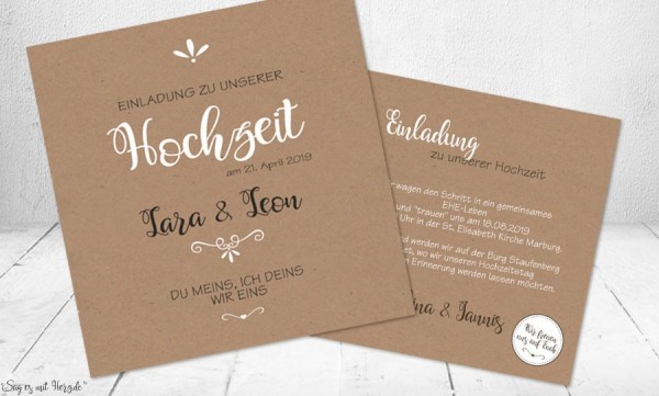 Einladungskarten Hochzeit modern Bild in Schrift personalisiert 