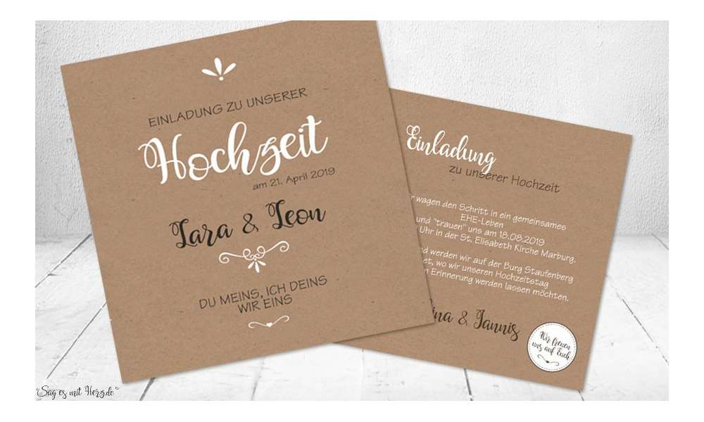 Einladungskarten Hochzeit Kraftpapier modern