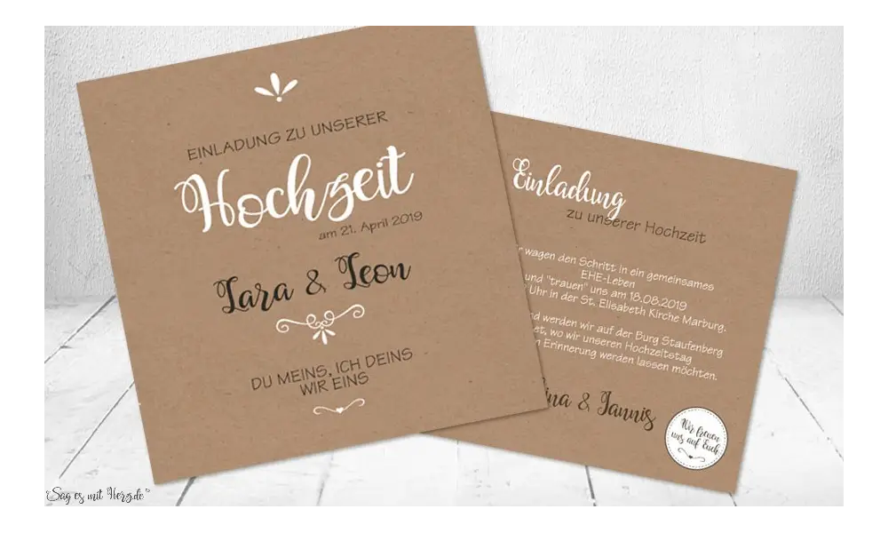 Einladungskarten Hochzeit Kraftpapier modern