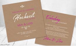 Einladungskarten Hochzeit rosa Kraftpapier